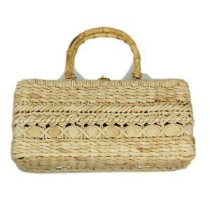 Cappelli Beige Natural Straw Bamboo Handle Bag